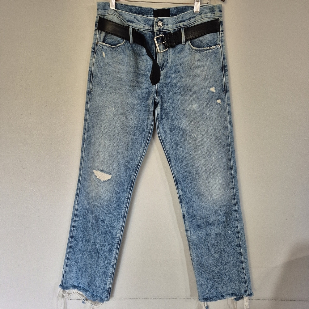 RtA Road To Awe Belted Dexter High Rise Relaxed Fit Distressed Denim Jeans Small